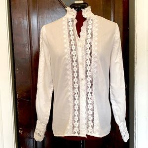 Vintage 60s Lace Prairie Victorian Blouse Cotton